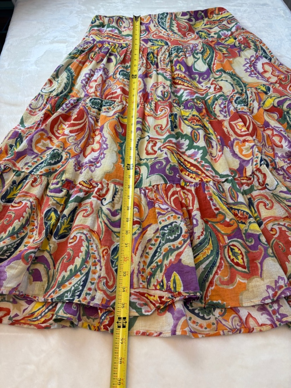 Women's CHAPS Paisley Tiered Midi Cotton BOHO Skirt - Multicolor - Picture 8 of 11
